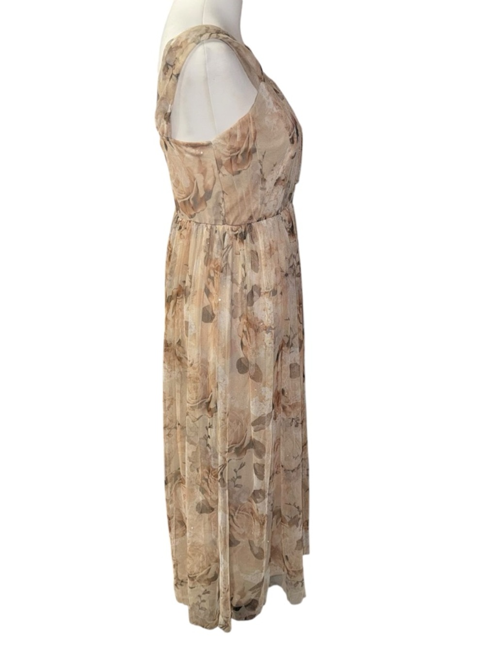 Candalite Petite Medium Floral Off-Shoulder Midi Dress sparkle beige brown fairy - Picture 9 of 16